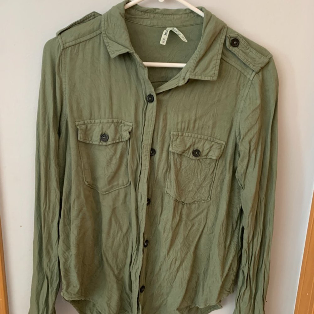Army green button up shirt